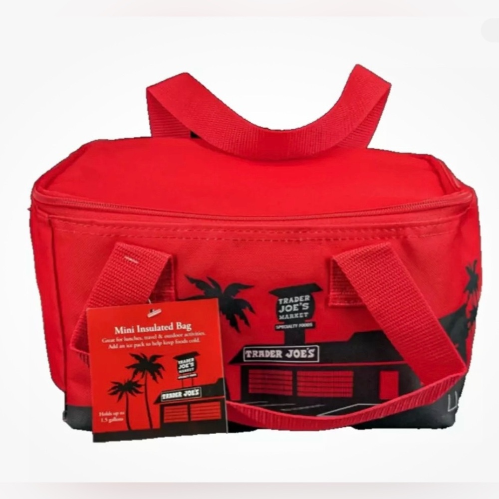 Trader Joe's Mini Insulated Red Lunch Bag Zipper Closure NWT